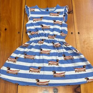 MINI BODEN 5-6 Surf Blue Stripe Hot Dog Dress